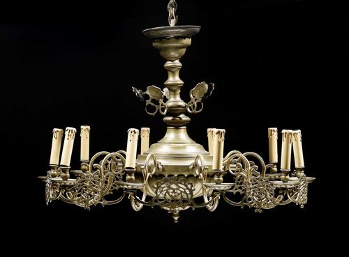 A LARGE BRONZE CHANDELIER, Baroque style, East Europe, probably Poland. 10 light branches. H 64, D 80 cm. Fitted for electricity.