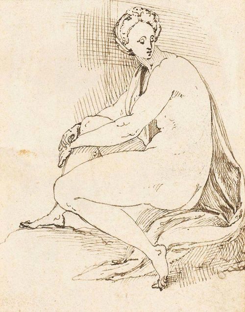 BLOCKLANDT, ANTHONIE VAN (MONTFORT) (Montfort 1532-1583 Utrecht) Seated Venus. Brown pen. 8.8 x 7 cm Provenance: Collection Nazarieff, Geneva