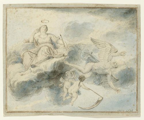 DUBOURG, LOUIS FABRICIUS (1693 Amsterdam 1775) Allegory of time and eternity, 1752. Grey and brown pen with watercolour. Dated and monogrammed lower right in grey pen: 1752 LFDB 14.5 x 18.2 cm.