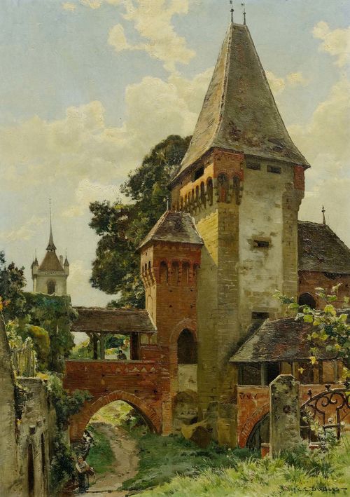DUBOIS, CHARLES EDOUARD (New York 1847 - 1885 Menton) Château d'Estavayer. Oil on canvas. Signed lower right: C. E. DUBOIS. 59 x 43 cm.