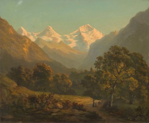 FISCHER, H. (Germany, 19th century) Four mountain landscapes. Oil on board. Three works signed: H.FISCHER. Each 46 x 54 cm.