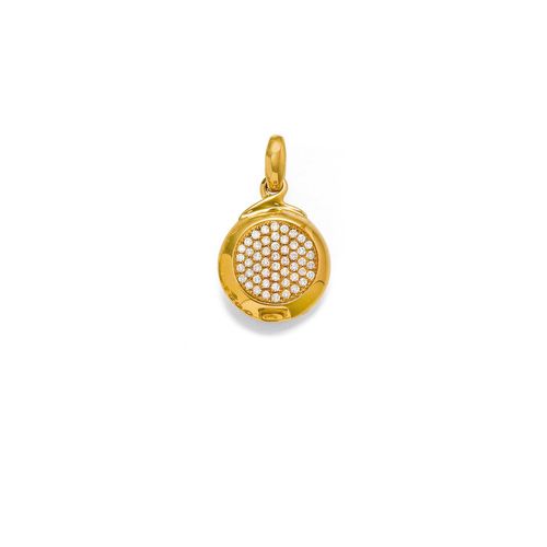 DIAMOND AND GOLD PENDANT, TAMARA COMOLLI. Yellow gold 750, 9g. "Slopy" model. Casual, decorative round pendant, pavé-set with diamonds weighing ca. 0.50 ct in total. L ca. 3.5 cm.