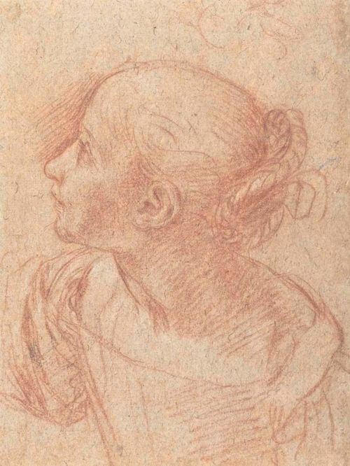 SIRANI, GIOVANNI ANDREA (1610 Bologna 1670) Profile portrait of a girl. Red and white chalk on paper. 25.5 x 19.2 cm. Framed. Provenance: - Herbert List collection. - Christie's Paris, 17. March 2005, Lot 44. - Swiss collection. Nicholas Turner in a letter to Christie's has confirmed the traditional attribution to Sirani.