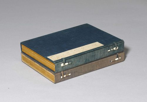 TWO ALBUMS WITH 14 PAINTINGS BY VARIOUS ARTISTS. Japan, cyclical dating 1914, 24.5x18 cm. Ink and colours on paper. Slipcase.