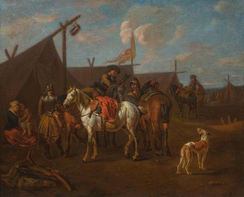 Attributed to BLOEMEN, PIETER VAN (1657 Antwerp 1720) Pair of works: Encampment with horses. Oil on canvas. Each 44.2 x 55.7 cm. Provenance: Swiss private collection. Ellis Dullaart of RKD, The Hague, has attributed this pair of works to Pieter Van Bloemen on the basis of photographs.