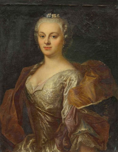 GERMANY, 18TH CENTURY Portrait of the Duchess Theresia Emanuela of Bavaria (1723-1743). Oil on canvas. 79.5 x 62.5 cm. Provenance: - Sotheby's, Amsterdam, 16.-17.10.2001, Lot 404. - Swiss private collection.