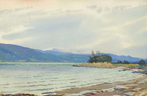 ANNELER, KARL (Bern 1886 - 1957 Niederwichtrach) Bay on Lake Bienne. Watercolour on paper. Signed lower right: K. Anneler. 34.5 x 50.5 cm.