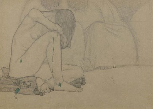 MOILLIET, LOUIS (Bern 1880 - 1962 Vevey) Seated female nude. 1906. Pencil on paper. 25 x 35 cm (image).