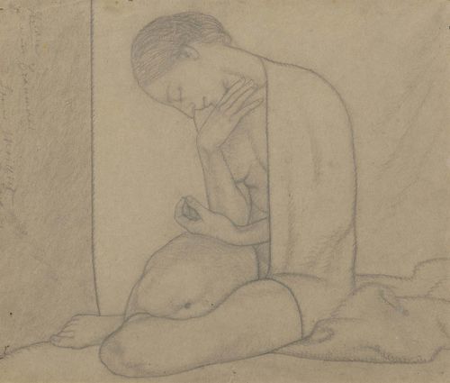 MOILLIET, LOUIS (Bern 1880 - 1962 Vevey) Study on a dreamer. 1906-07. Pencil on paper. Inscribed, signed and dated upper left: Study on a dream. Louis Moilliet. 1906-07. 26 x 31 cm.