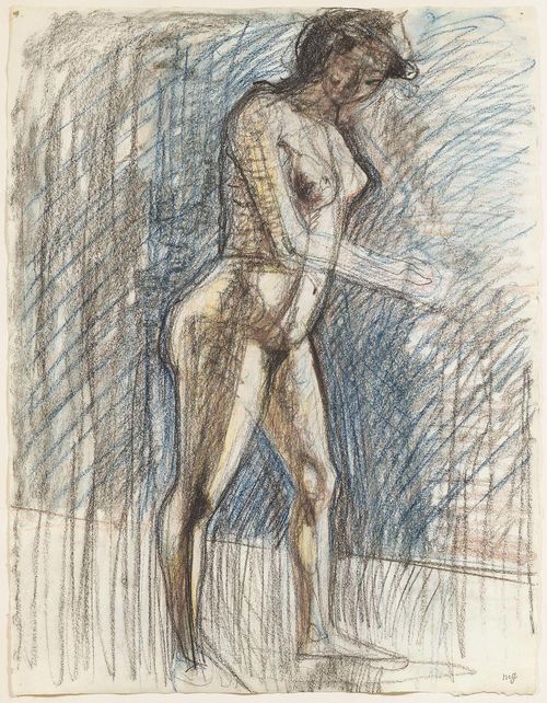 GUBLER, MAX (1898 Zurich 1973) Standing female nude. Chalk on paper. Monogram stamp lower right: mg. 60.5 x 48.5 cm.
