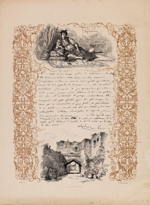 DELACROIX, EUGENE (Charenton-St. Maurice 1798 - 1863 Paris).Juive d'Alger/Une rue à Alger. Two lithographies on one sheet, 51.5 x 37 cm (sheet size). Delteil-Strauber 101-102.