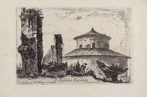 PIRANESI, FRANCESCO (Rome 1758 - 1810 Paris). S. Stefano Rotondo. 1. Aquedotti dell' Acqua Claudia. Etching, 12.7 x 19.2 cm. - Attractive print with margin. In very good condition.