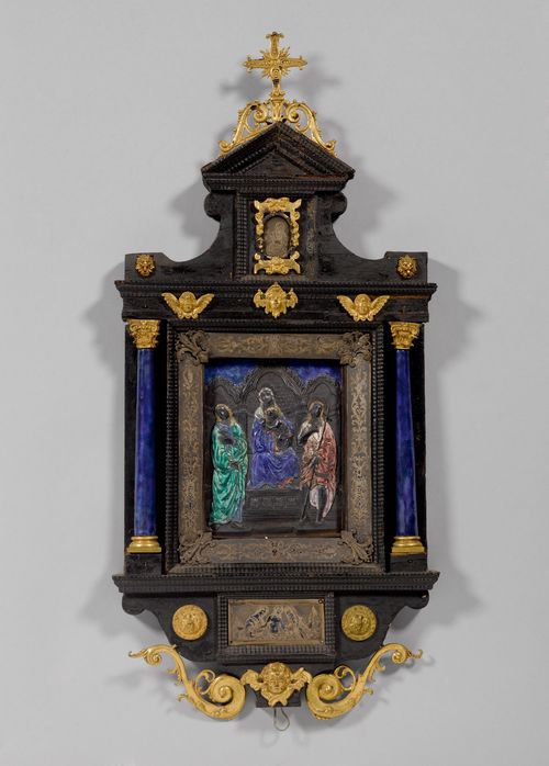 HOUSE ALTAR WITH ENAMEL PLAQUES,