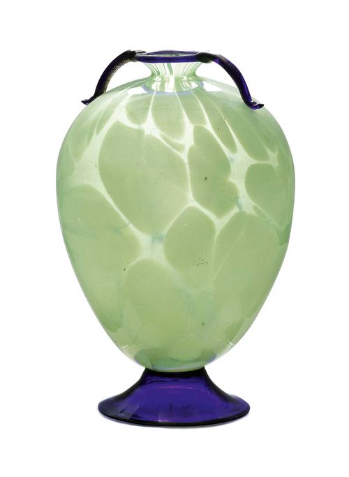 ITALY, VASE, circa 1960, Murano. Pastel green and blue glass with gold inclusions. H 21.5 cm.