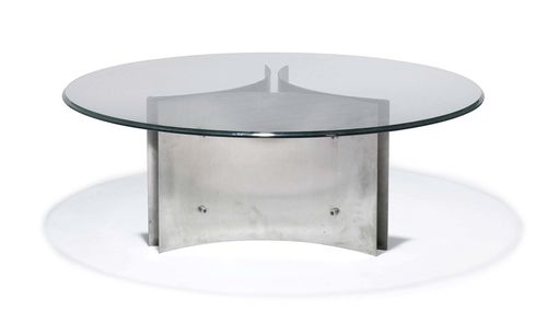 MICHEL BOYER (1935), in the style of, SALON TABLE, circa 1960/70. Steel and glass. D 150, H 44 cm.