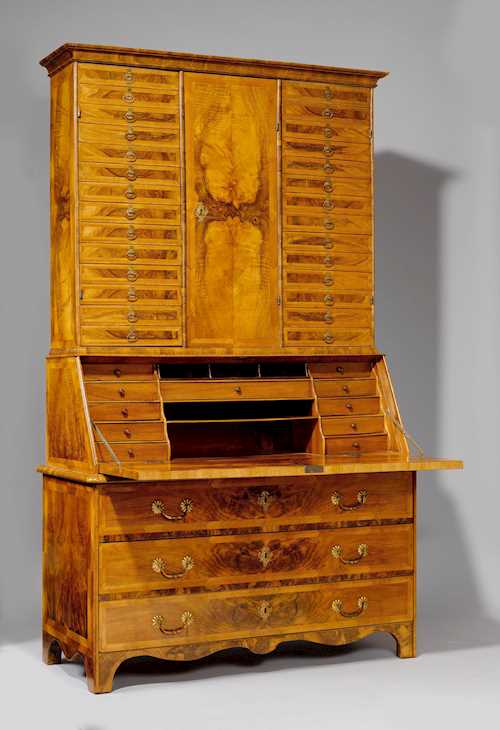 BUREAU WITH COIN CABINET UPPER SECTION,