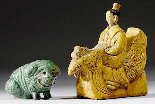 TWO MONOCHROME CERAMIC FIGURES.