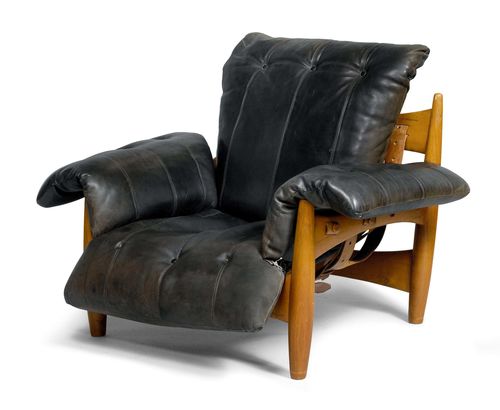 SERGIO RODRIGUES (1927) ARMCHAIR, "Sheriff" model, designed in 1957 for ISA Tulipwood and brown leather.