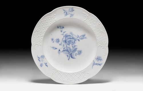 A PLATE WITH BLUE PAINTING,