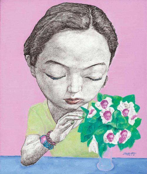 XIN, HAI ZHOU (Sichuan 1966) Cartoon Girl. No. 2. 1998. Oil on canvas. Signed verso 60 x 50 cm.