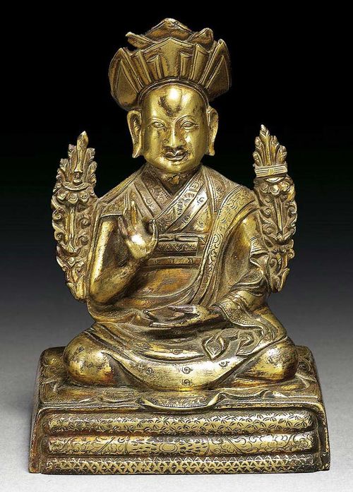 GILT BRONZE FIGURE OF RÖLPAI DORJE. Sino-Tibetan, late 18th century.  H 11 cm.