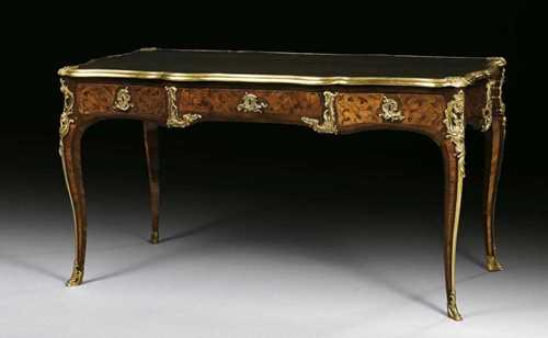 BUREAU-PLAT, Louis XV, stamped BVRB, The bronzes with &quot;c couronn&#233;&quot;, Paris circa 1745/49. Highly important hitherto unknown bureau-plat by the most important royal cabinet maker of the mid 18th century, of perfect quality and elegance. The almost identical pair to this piece is today in the collection of the Cleveland Museum of Art (Inventory number. 44123). Provenance: Private Collection, West Switzerland.