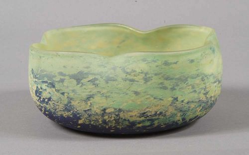 BOWL, Daum. Green, yellow and blue flecked glass, signed Daum Nancy, D. 20 cm.