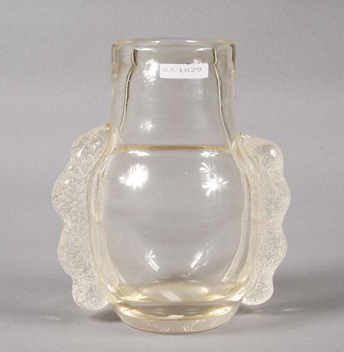 VASE Schneider. Colourless glass with applied drops, base inscribed  Schneider France, H. 21 cm.