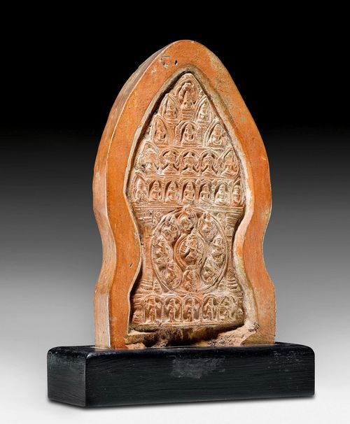 A CLAY VOTIVE PLAQUE DECORATED WITH A HEVAJRA MANDALA. Khmer, 11th/12th c. Height 18.5 cm
