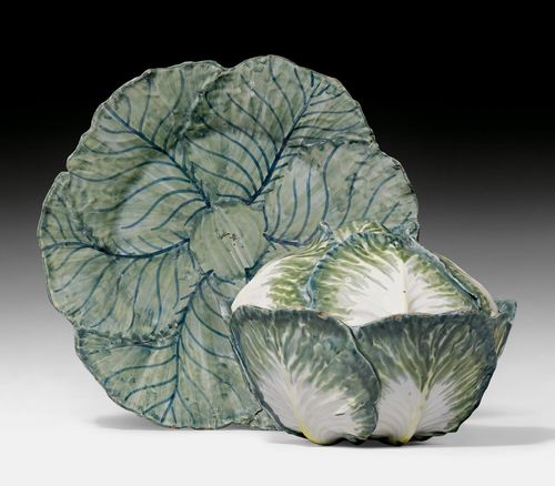 'CABBAGE HEAD' TUREEN WITH TRAY,