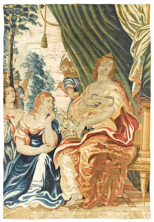 TAPESTRY FRAGMENT "HISTOIRE DE CLEOPATRE",Flemish, circa 1680. Some restoration required. H 290 cm, W 200 cm.