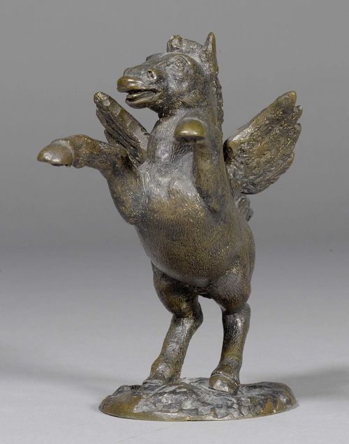 SMALL BRONZE FIGURE OF PEGASUS,late Renaissance, probably Augsburg, 17th/18th century. Burnished bronze. H 14 cm.
