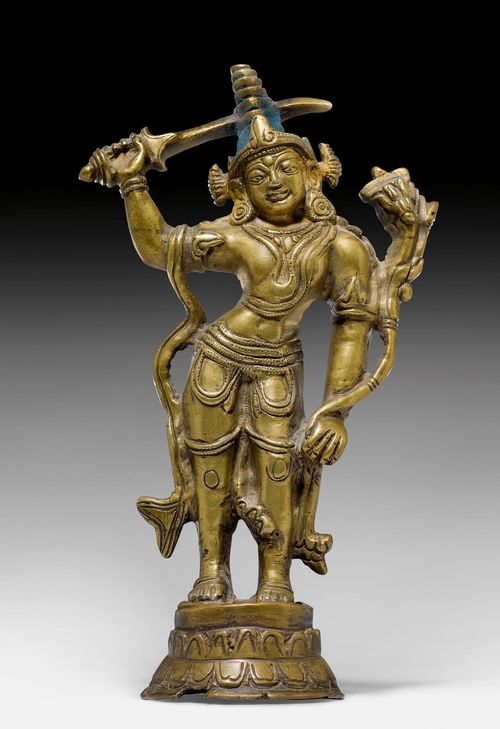 銅合金文殊菩薩立像。西藏，帕拉風格，12/13世紀，高度18.5釐米。