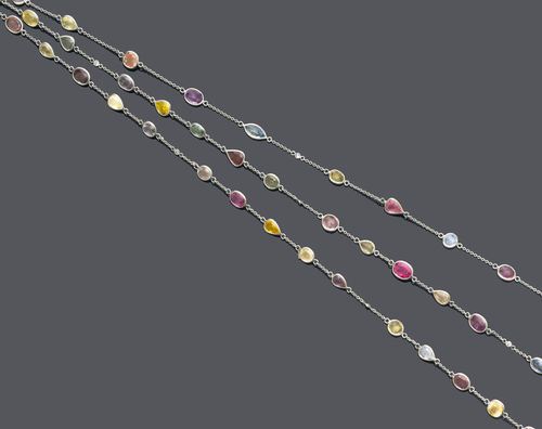 TWO MULTICOLOUR SAPPHIRE AND DIAMOND SAUTOIRS.