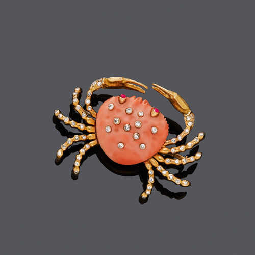 DIAMANT-KORALLEN-GOLD-BROSCHE, MISSIAGLIA, Venedig.