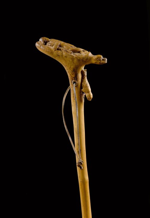 NATURAL WOOD WALKING STICK WITH DEPICTION OF NAPOLEON,