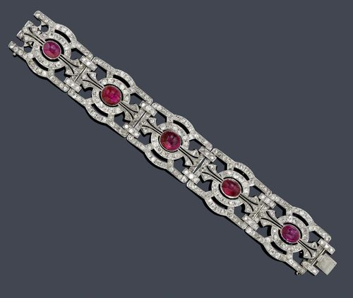 BURMARUBIN-DIAMANT-ARMBAND, um 1935.