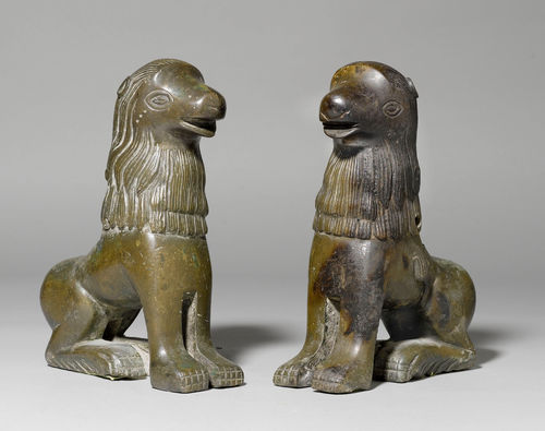 PAIR OF LION FIGURES (SUPPORTS FOR A BAPTISMAL FONT),