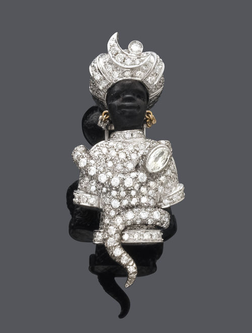 DIAMOND BLACKAMOOR BROOCH, ca. 1950.