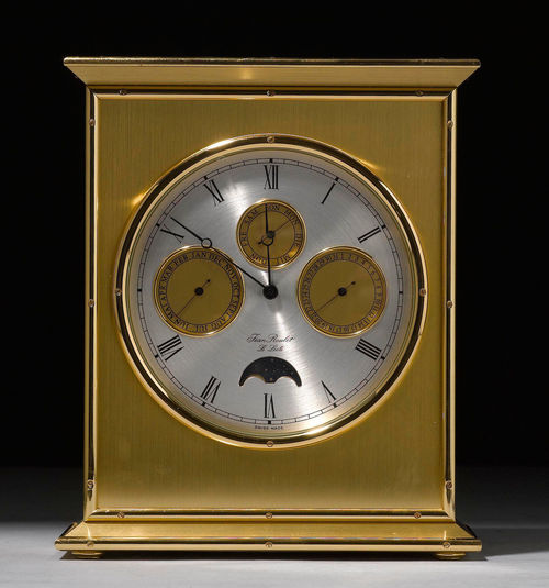 TABLE CLOCK WITH FULL CALENDAR AND MOON PHASE,