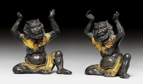 TWO PARTLY GILT BRONZE FIGURES OF ONI.