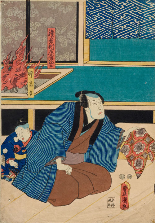 FIVE COLOUR WOODBLOCK PRINTS BY UTAGAWA KUNISADA I AND ONE BY KUNIMASU.