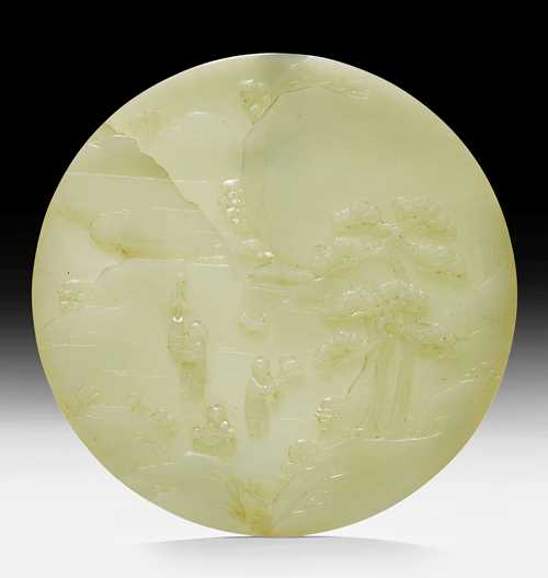 PAAR EXQUISITE JADE-SCHEIBEN MIT SPIELENDEN KINDERN.