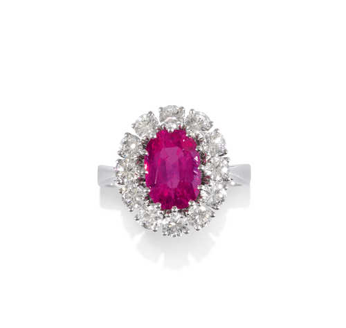 BURMA-PINKSAPHIR-DIAMANT-RING, um 1960.