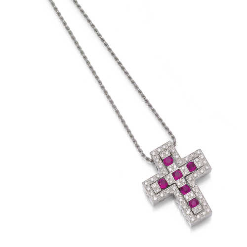 RUBY AND DIAMOND PENDANT WITH NECKLACE, DAMIANI.