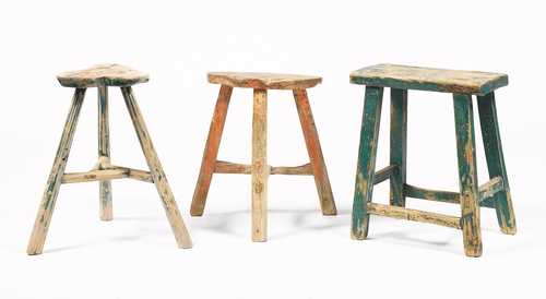 LOT OF 3 PAINTED STOOLS,