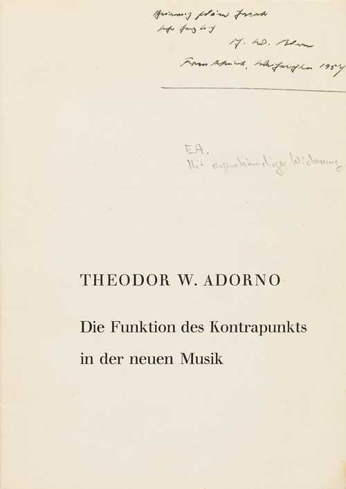 Adorno, Theodor W., Philosoph, 1903-1969.