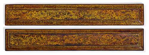 A PAIR OF GOLD PAINTED SUTRA COVERS.