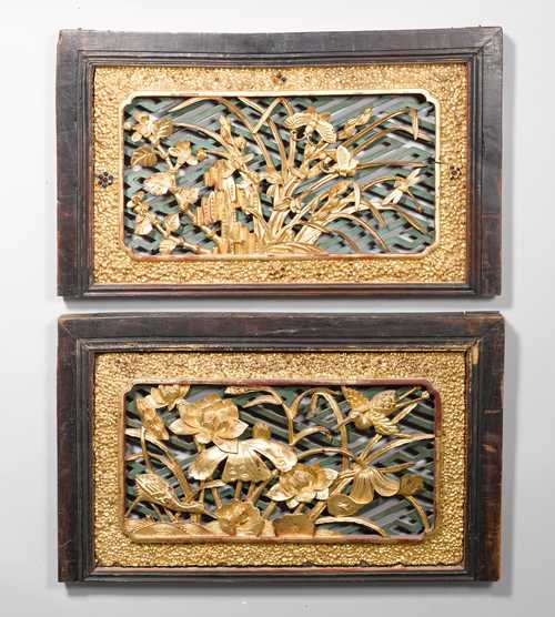 TWO LACQUERED OPENWORK WOOD PANELS. China, 19th/20th c. 31.5x52.5 cm. Minor damage. (2)
