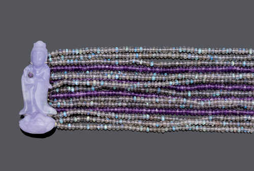 JADEITE, LABRADORITE AND AMETHYST BRACELET.